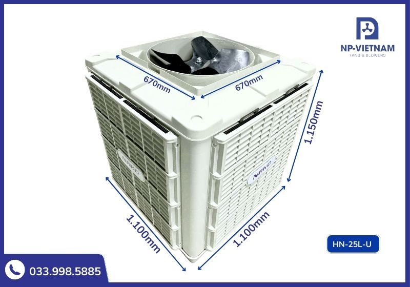 Kích thước máy làm mát công nghiệp 25000 NAKO hướng thổi lên