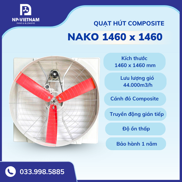 Quạt hút Composite gián tiếp cánh đỏ NAKO RTD-1460