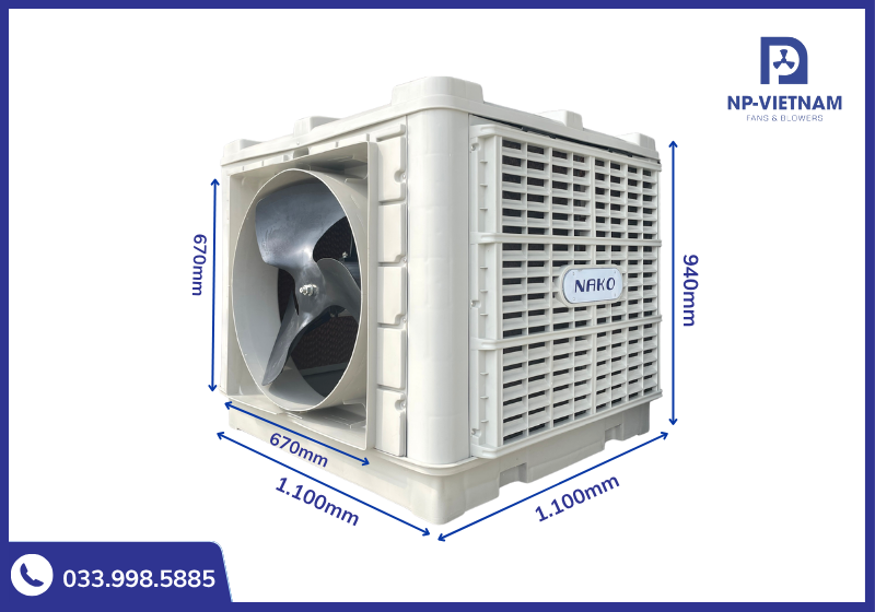 Thông số kích thước chi tiết máy làm mát air cooler 22000 NAKO