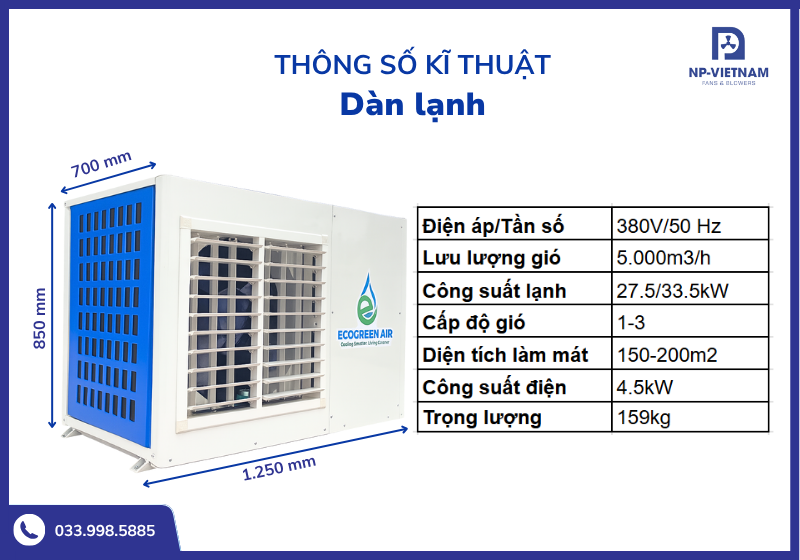 Thông số kĩ thuật dàn lạnh điều hòa nhà xưởng ECO - 10GC