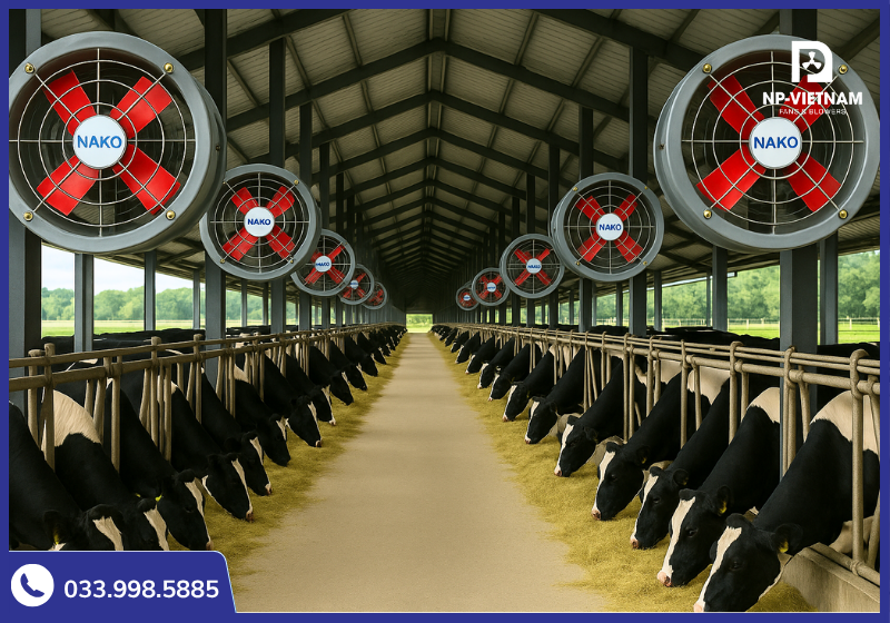 Quạt NAKO được ứng trong thông gió, hút mùi chuồng trại, tạo điều kiện thoáng mát cho vật nuôi phát triển