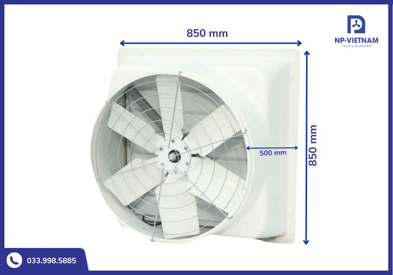 Thông số kích thước chi tiết quạt hút công nghiệp 3 pha composite RTA 850