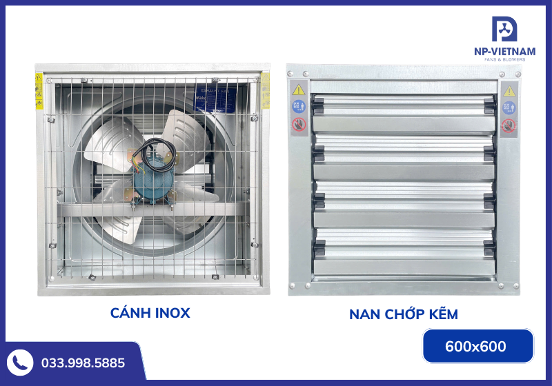 Mặt trước và mặt sau quạt hút công nghiệp vuông 600x600 NAKO