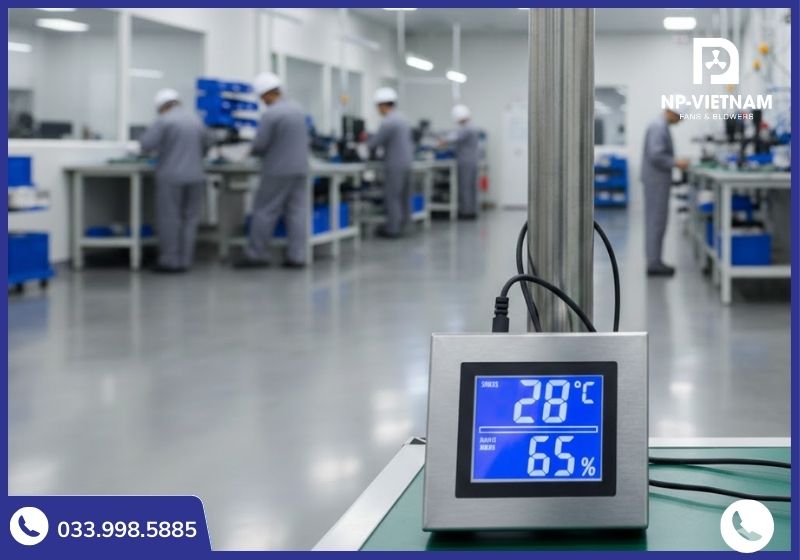 Nhiệt độ tại cửa gió máy làm mát hơi nước đạt mức lý tưởng bất chấp thời tiết nắng nóng 37°C bên ngoài.