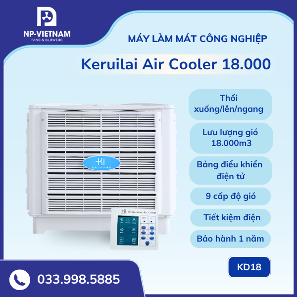 Máy làm mát KERUILAI KD18 thổi lên/xuống/ngang