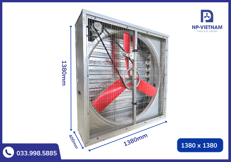 Thông số kích thước chi tiết quạt thông gió gắn tường cánh composite đỏ NAKO