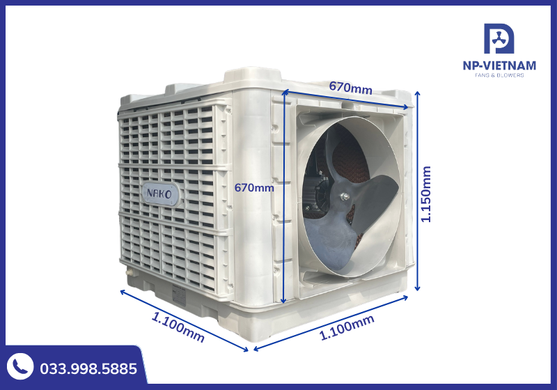 Thông số kich thước chi tiết của máy làm mát 25000 hướng thổi ngang thương hiệu NAKO