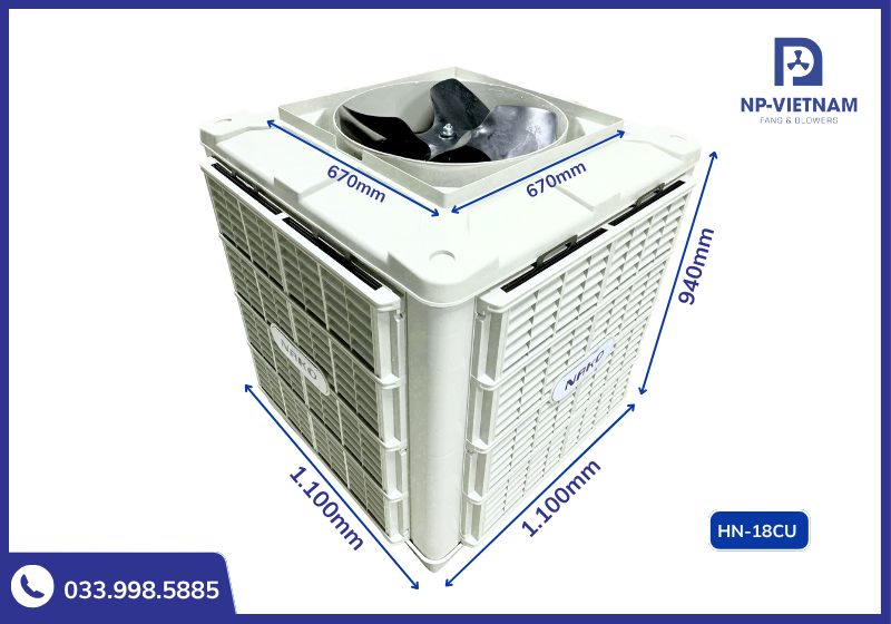 Thông số kích thước chi tiết dòng máy làm mát công nghiệp Air Cooler NAKO 18000 hướng thổi lên