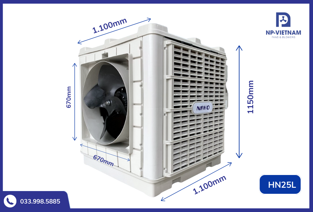 Thông số kích thước máy làm mát công nghiệp nhà xưởng NAKO Air Cooler 25000