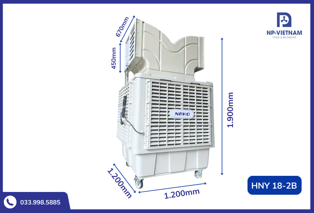 Kích thước chi tiết máy lạnh di động NAKO 2 hướng thổi HNY 18-2B