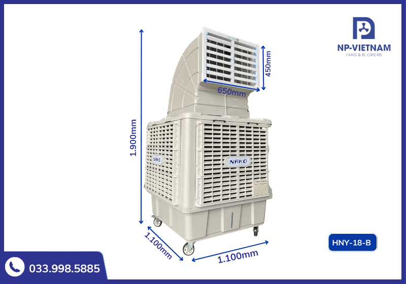 Thông số kích thước chi tiết của máy làm mát di động NAKO 18000 1 cửa thôi gió