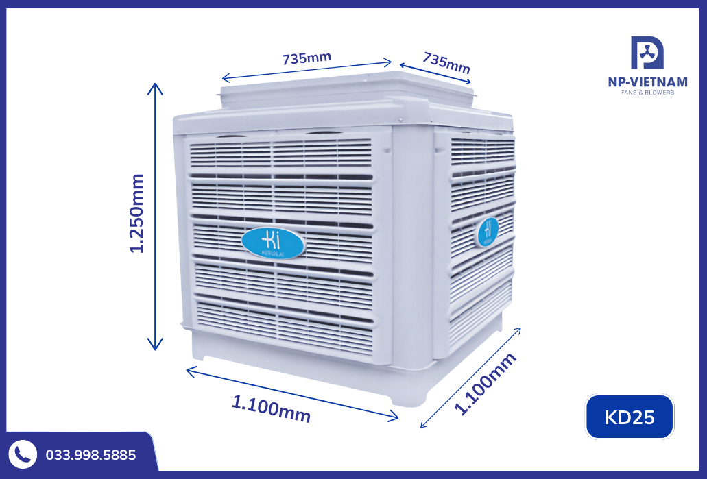 Thông số kích thước chi tiết của máy làm mát Keruilai KD25