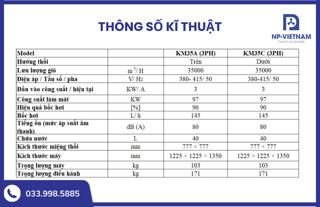 Thông số kĩ thuật máy làm mát Keruilai KM35