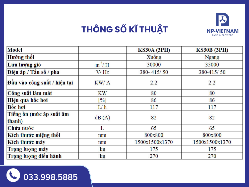 Thông số kĩ thuật máy làm mát không khí Keruilai KS30