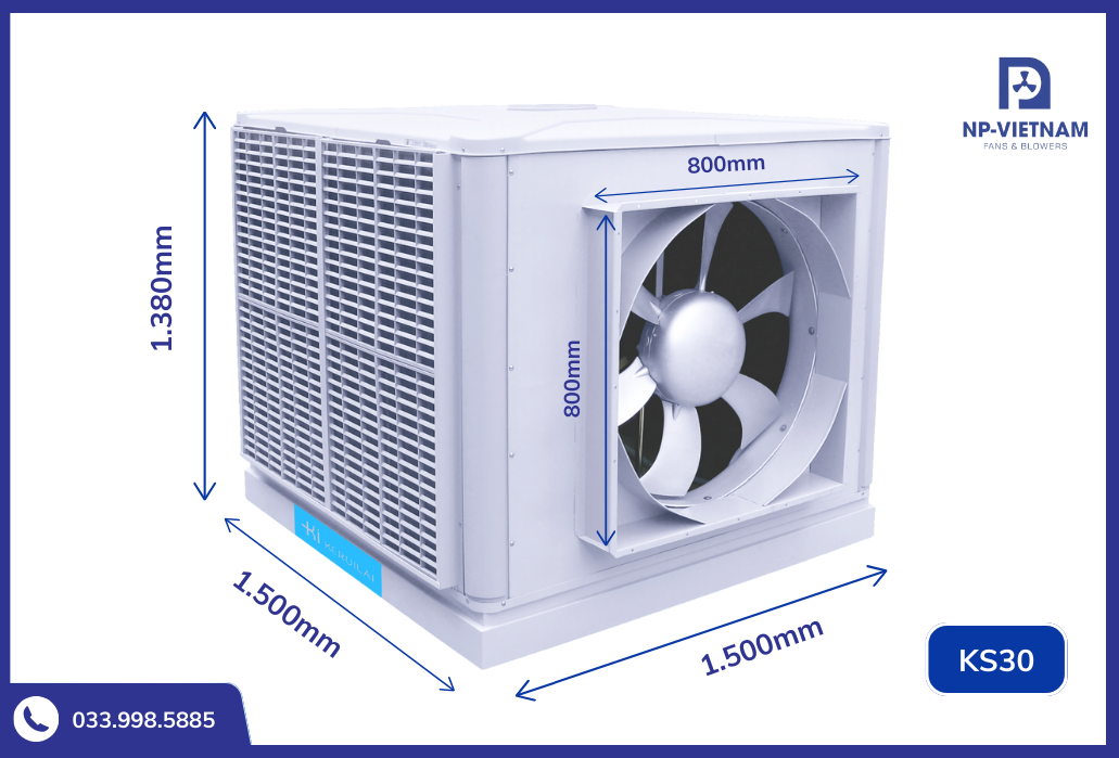Thông số kích thước chi tiết máy làm mát Keruilai Air Curtain KS30 thổi ngang