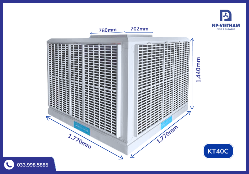 Thông số kích thước chi tiết máy làm mát nhà xưởng Keruilai KT40