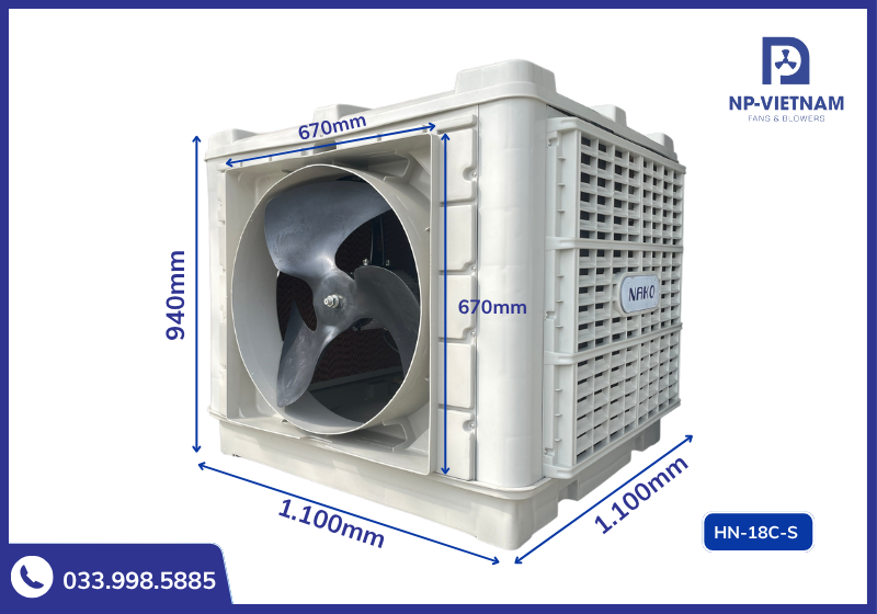 Thông số kích thước chi tiết của máy làm mát NAKO Air Cooler công nghiệp 18000