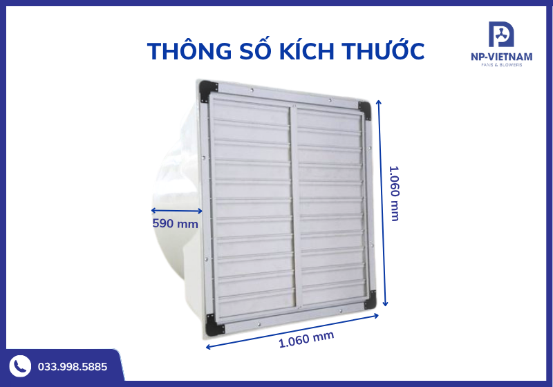 Thông số kích thước chi tiết quạt composite 1060 nhôm đúc thương hiệu NAKO