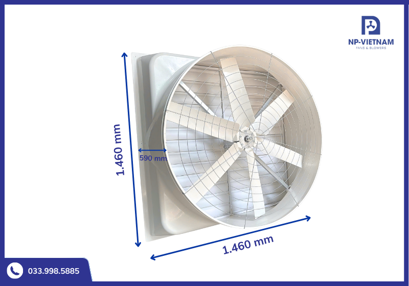 Thông số kích thước chi tiết quạt hút composite 1460 x 1460mm