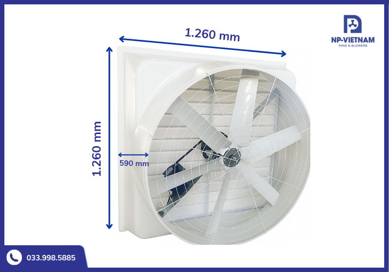 Thông số kích thước chi tiết quạt hút mùi công nghiệp NAKO RTC 1260