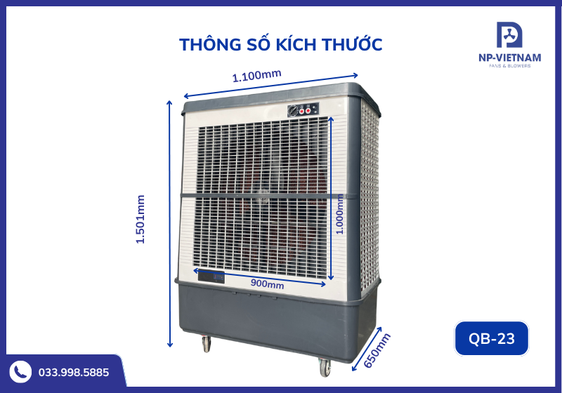 Thông số kích thước chi tiết quạt hơi nước công nghiệp 1500W QB-23