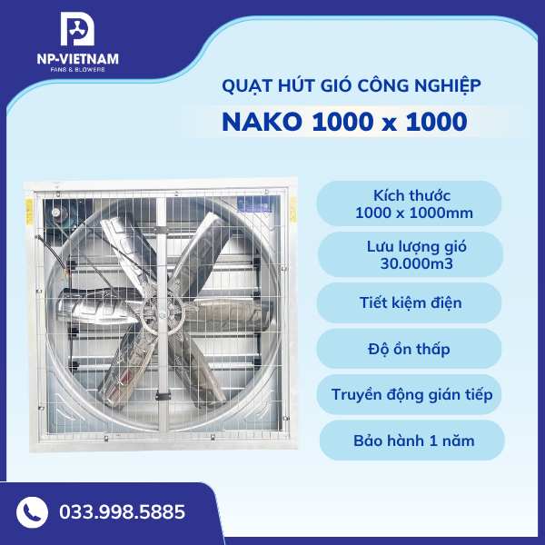Quạt hút công nghiệp vuông 1000x1000 NAKO