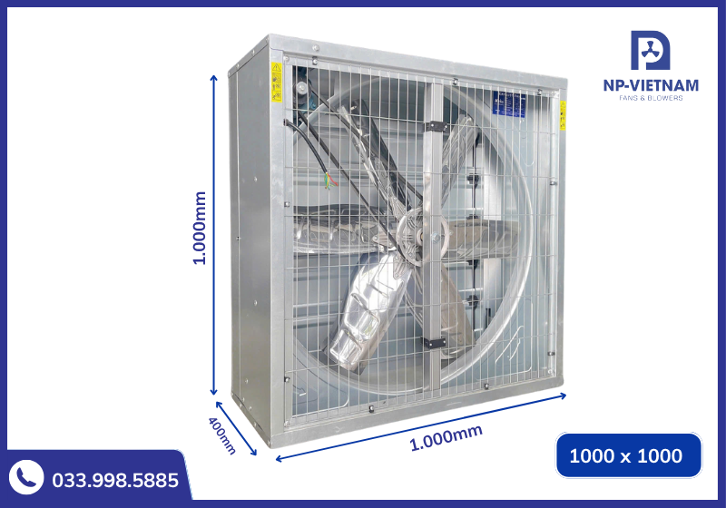 Thông số kích thước chi tiết quạt hút công nghiệp 1m