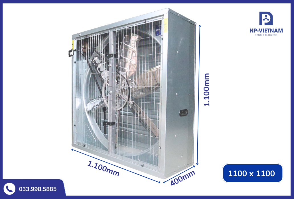 Thông số kích thước chi tiết quạt hút công nghiệp 1100x1100 NAKO
