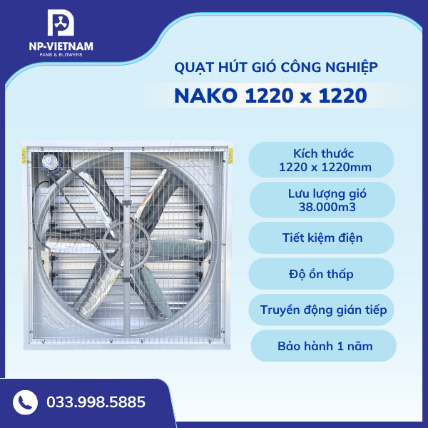 Quạt hút công nghiệp vuông 1220x1220 NAKO