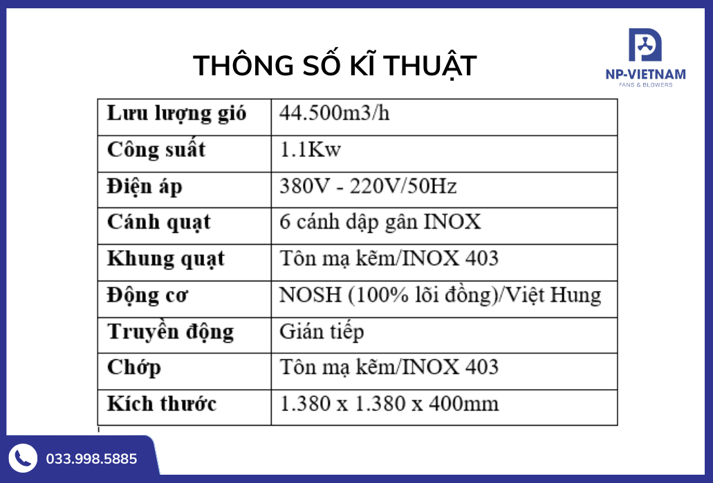 Thông số kĩ thuật chi tiết quạt công nghiệp 1380 từ NAKO