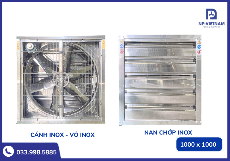 Hai mẫu quạt hút công nghiệp 1000x1000 inox và kẽm từ thương hiệu NAKO