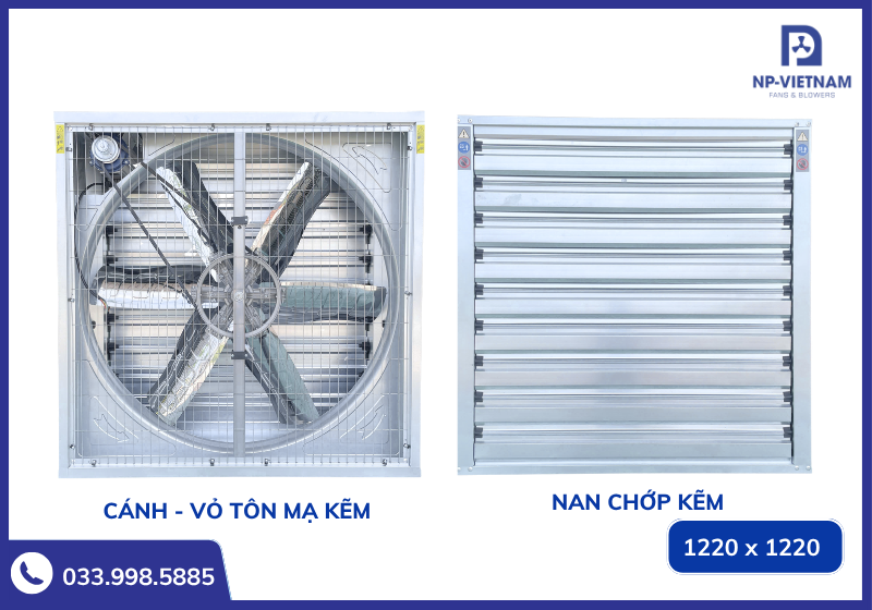 Mặt trước và mặt sau của quạt hút công nghiệp 1220x1220