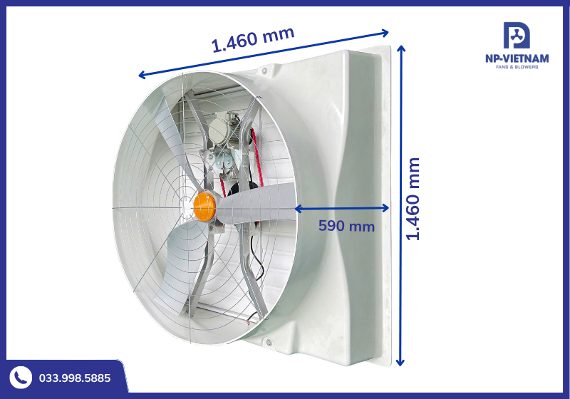Thông số kích thước chi tiết quạt hút công nghiệp công suất lớn NAKO 1460