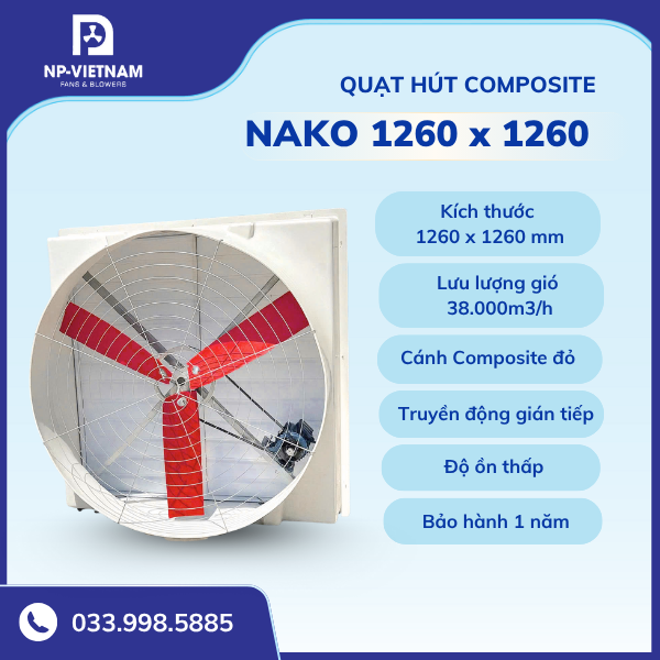 Quạt hút Composite gián tiếp cánh đỏ NAKO RTD-1260