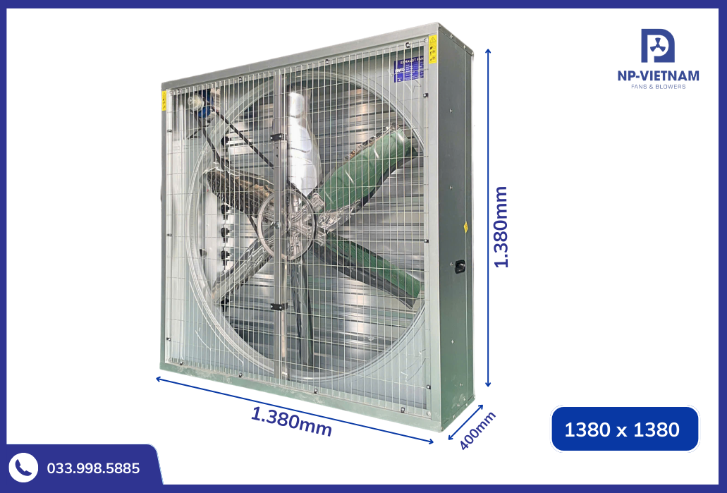 Thông số kích thước chi tiết quạt hút công nghiệp 1380x1380x400 NAKO