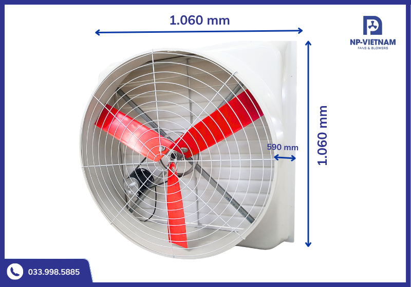 Thông số kích thước chi tiết quạt hút composite cánh đỏ RTD 1060