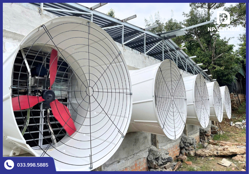Quạt composite cánh đỏ được đưa vào sử dụng trong thông gió làm mát chuồng trại