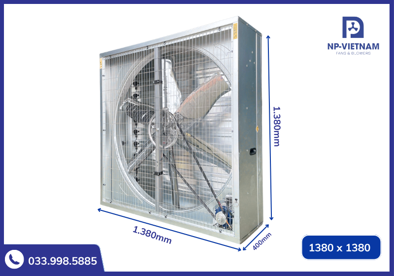 Thông số kích thước chi tiết quạt thông gió vuông 1380x1380 NAKO