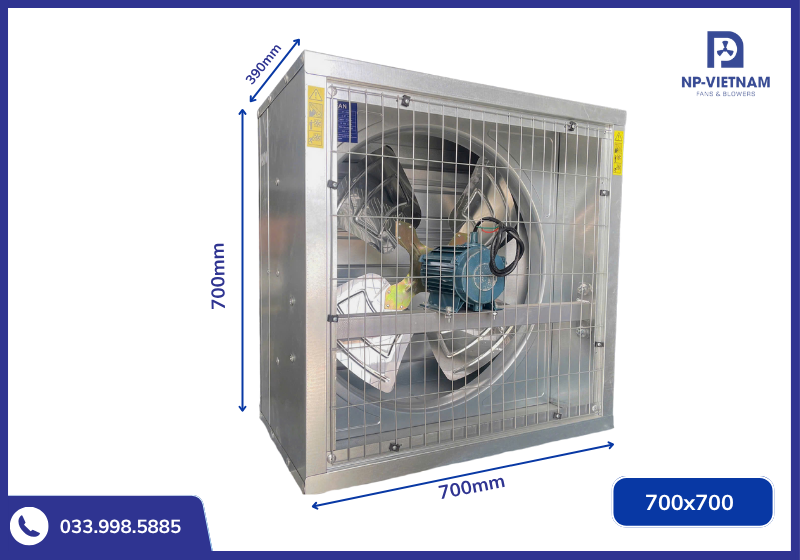Thông số kích thước chi tiết quạt hút công nghiệp 700x700 NAKO