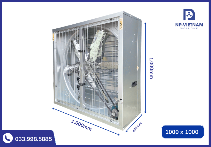 Thông số kích thước chi tiết quạt thông gió công nghiệp 1000x1000