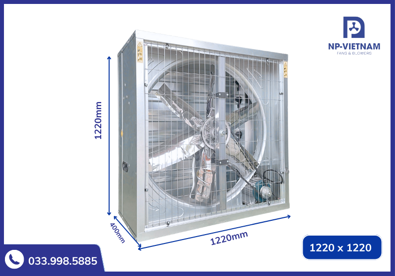 Thông số kích thước chi tiết quạt thông gió vuông 1220x1220 NAKO