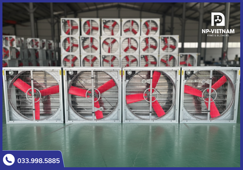 Kho hàng quạt thông gió gắn tường cánh composite đỏ của NP Việt Nam