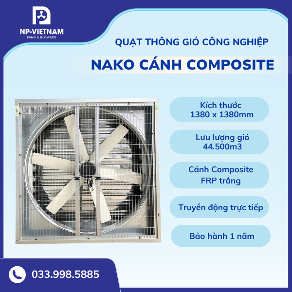 Quạt thông gió công nghiệp vuông cánh Composite 1380x1380