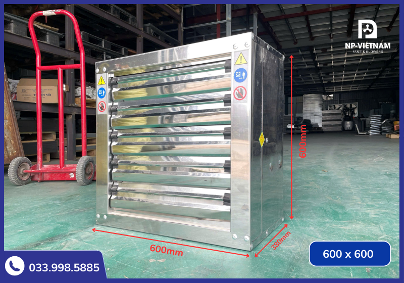 Thông số kích thước chi tiết của quạt thông gió vuông 600x600