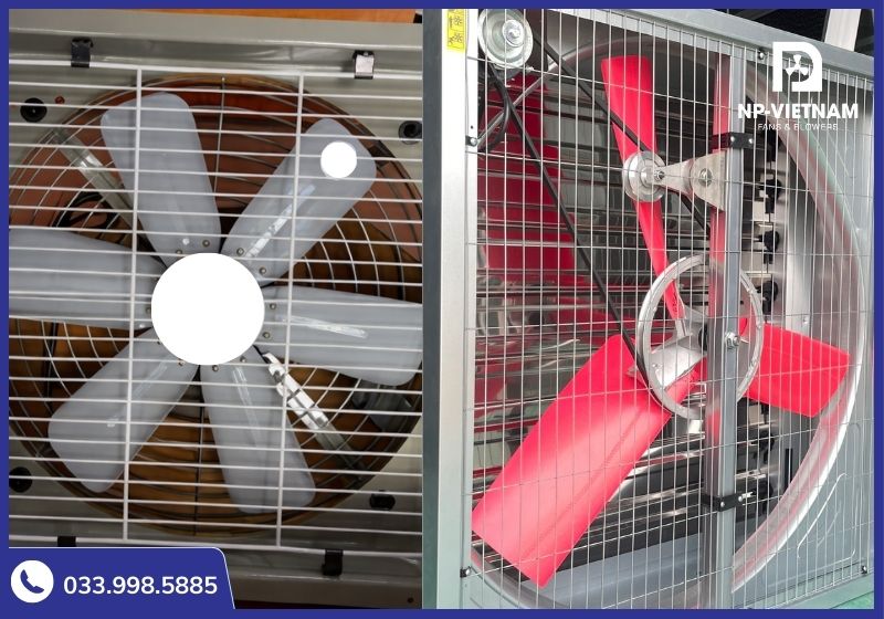 Cấu tạo cánh quạt của dòng quạt thông gió đảo chiều được thiết kế để quay hai hướng thuận - nghịch. Trong khi đó quạt thông gió 1 chiều thiết kế nghiêng để tối ưu một chiều đẩy