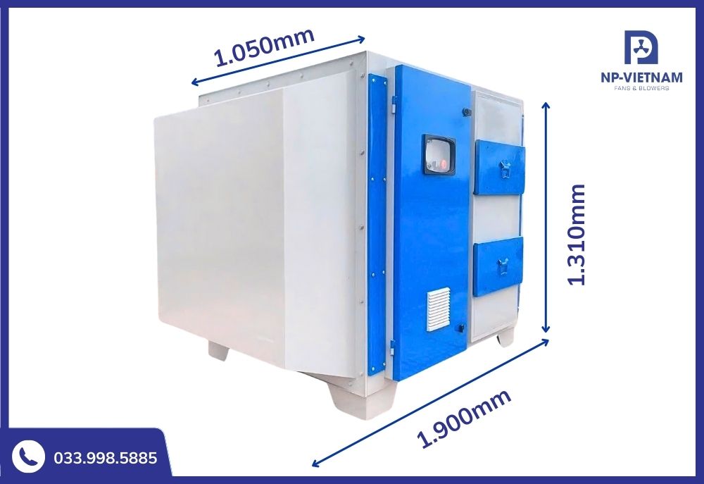 Thông số kích thước chi tiết tháp xử lý khí thải than hoạt tính và tia UV