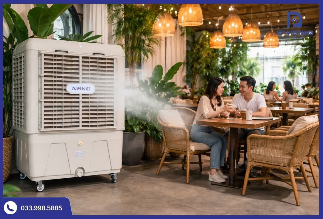 Quạt hơi nước NAKO được ứng dụng tại nhiều quán cafe