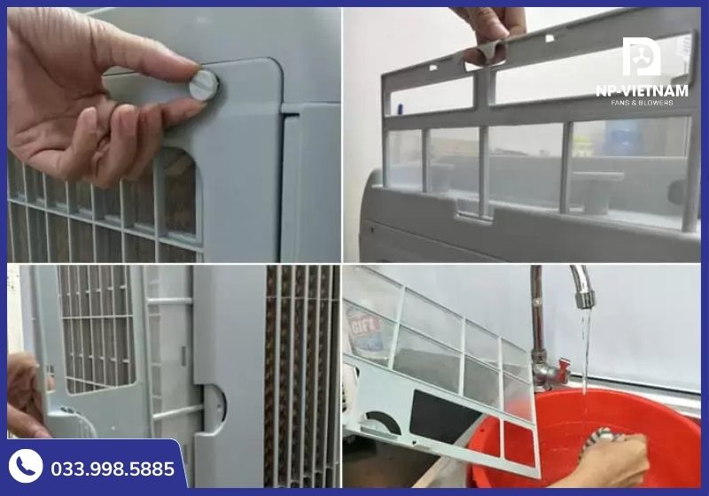 Lưới lọc bụi là bộ phận đầu tiên cần được vệ sinh trong quạt hơi nước